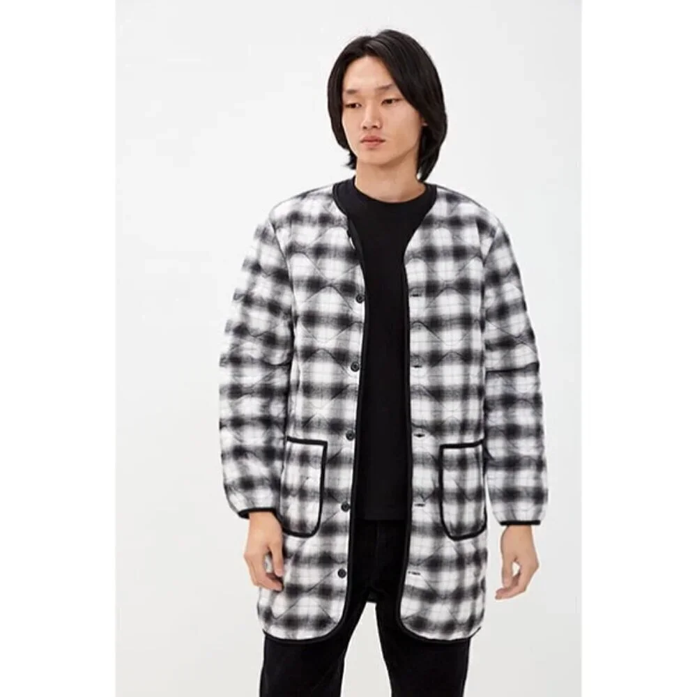 Levi's plaid quilted jacket coat longline oversized black white mens large
